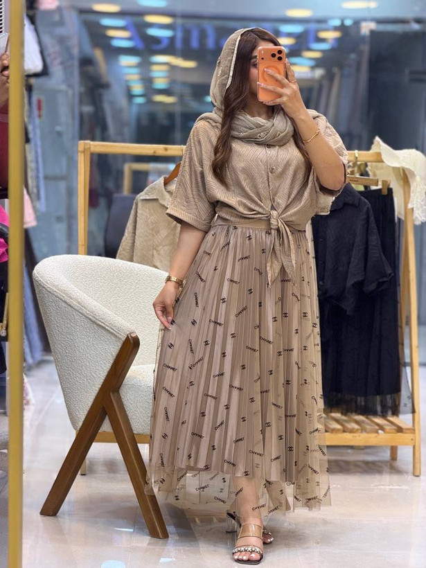 دامن زنانه خارجی ساتن پلیسه برند شنل